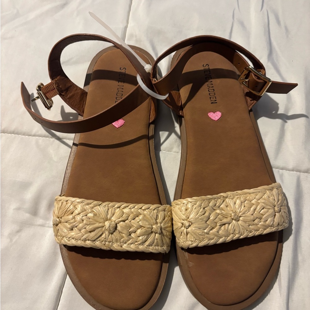 NEW Steve Madden Thea Sandal Raffia Tan/Brown Kids sandal size 4